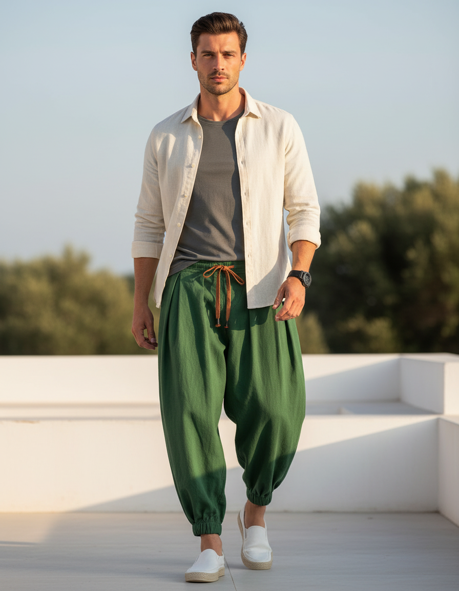 Pantalon En Lin Homme Vert