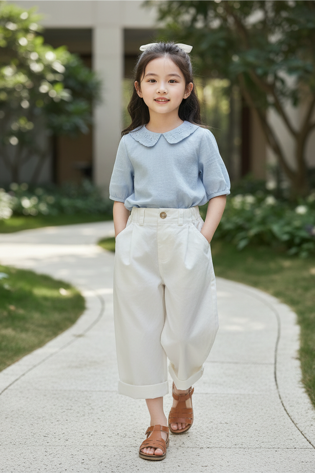 Pantalon En Lin Blanc Ample Enfant Décontracté Coton