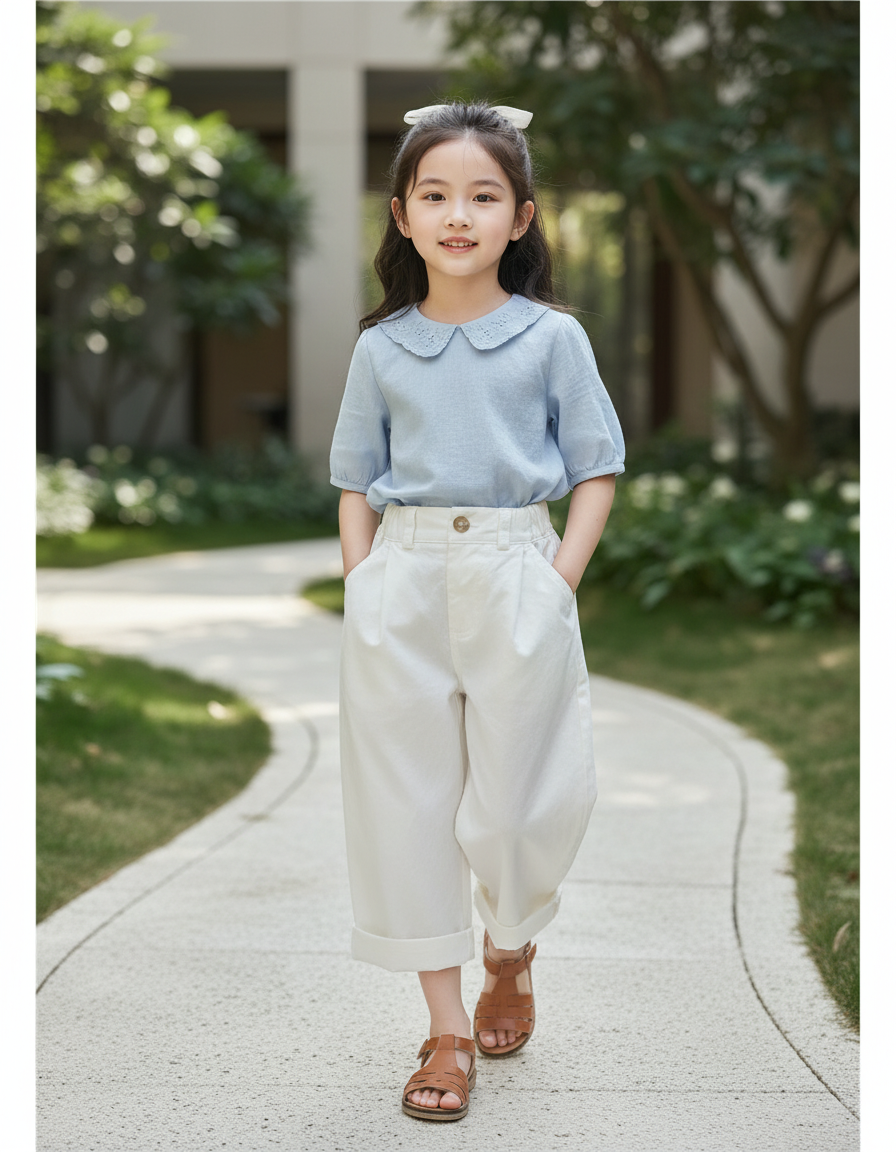 Pantalon En Lin Blanc Ample Enfant Décontracté Coton