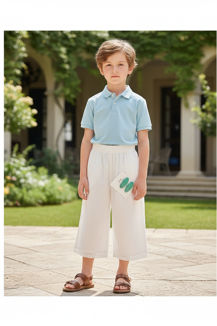Pantalon En Lin Blanc Ample Décontracté Enfant