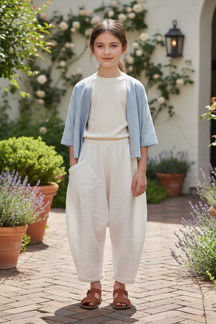 Pantalon En Lin Blanc Ample Vintage Personnalisé Harem