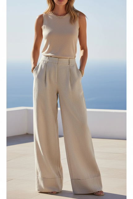 Ensemble Gilet Pantalon Lin - Beige