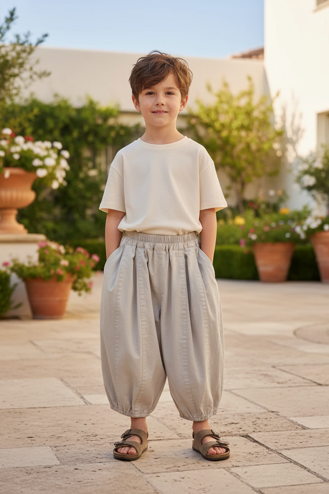 Pantalon En Lin Garçon Ample Harem Confortable Gris