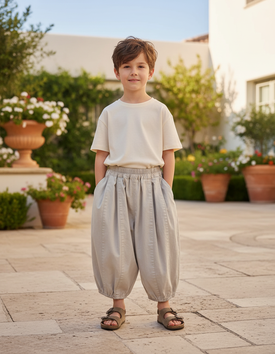 Pantalon En Lin Garçon Ample Harem Confortable Gris