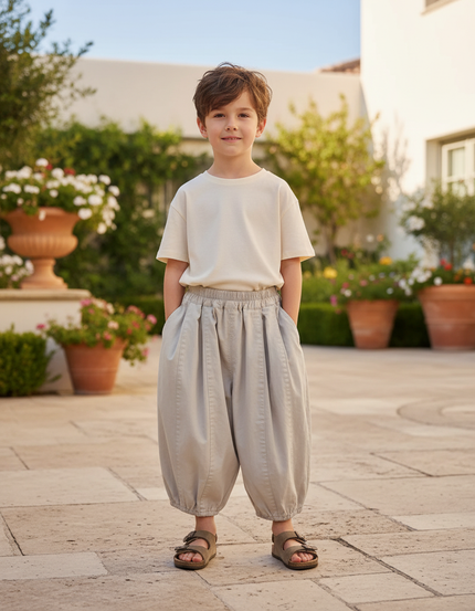 Pantalon En Lin Garçon Ample Harem Confortable Gris