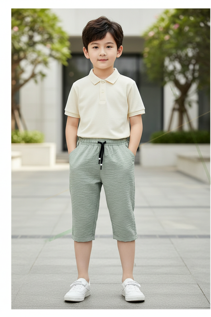 Pantalon En Lin Vert Clair Coton Décontracté Garçon