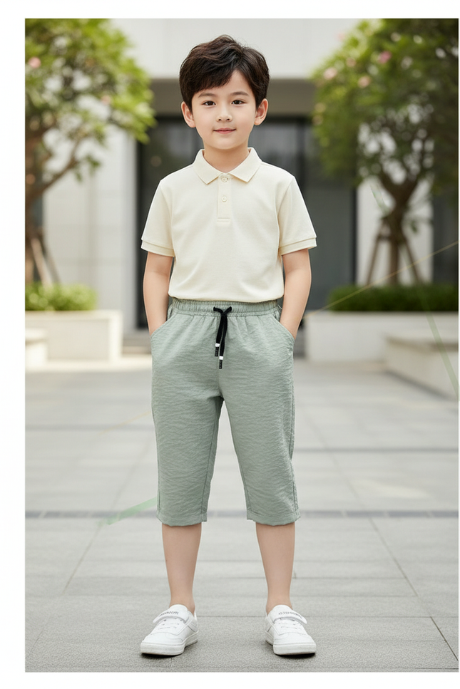 Pantalon En Lin Vert Clair Coton Décontracté Garçon