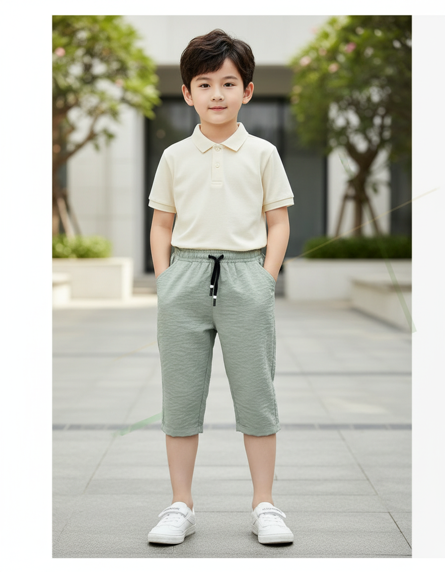 Pantalon En Lin Vert Clair Coton Décontracté Garçon