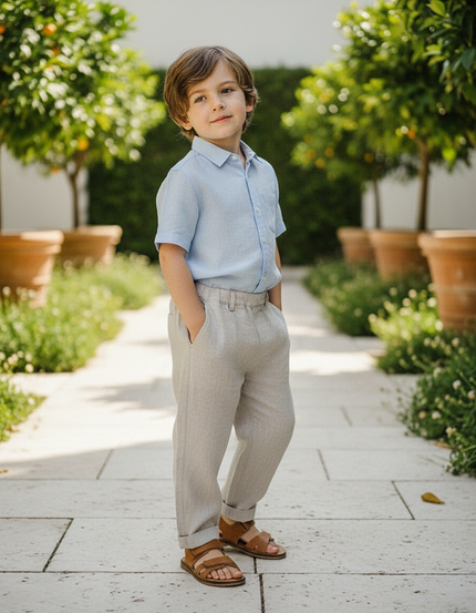 Pantalon En Lin Gris Droit Ample Enfant Décontracté