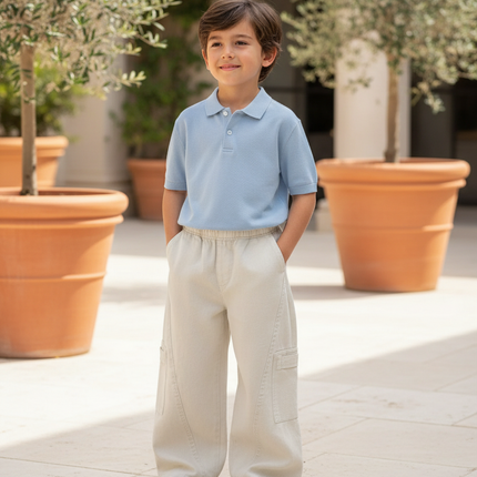 Pantalon En Lin Beige Ample Décontracté Enfant Cargo