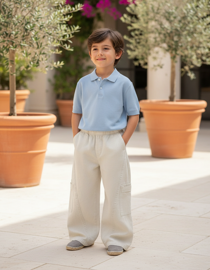 Pantalon En Lin Beige Ample Décontracté Enfant Cargo