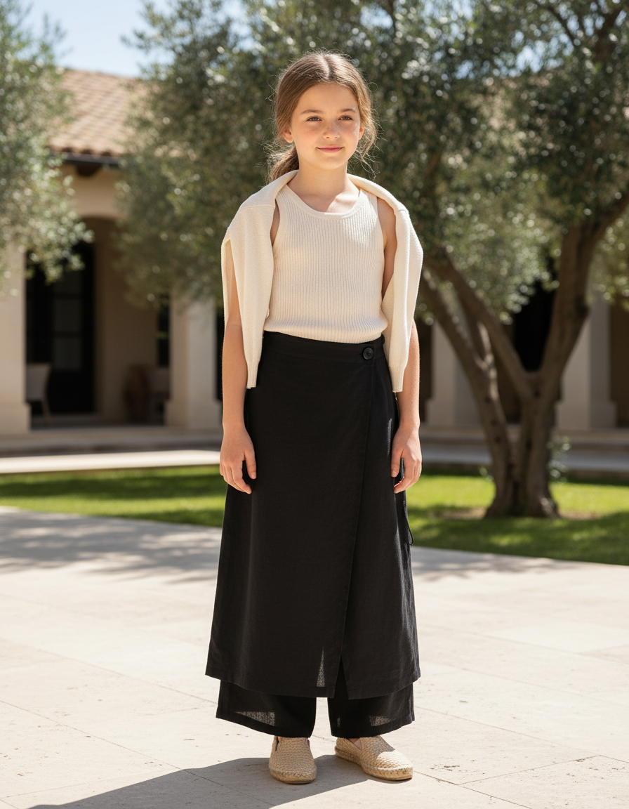 Pantalon En Lin Noir Ample Superposé Fendu Élégant