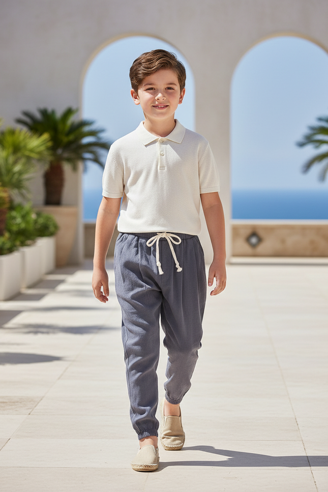 Pantalon En Lin Gris, Ample, Décontracté, Cordon