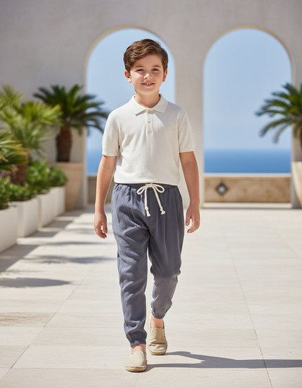 Pantalon En Lin Gris, Ample, Décontracté, Cordon