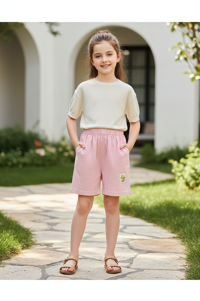 Pantalon En Lin Rose Enfant Ample Décontracté Mignon