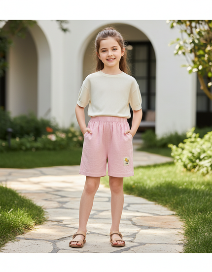 Pantalon En Lin Rose Enfant Ample Décontracté Mignon