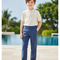 Pantalon En Lin Bleu Droit Décontracté Garçon
