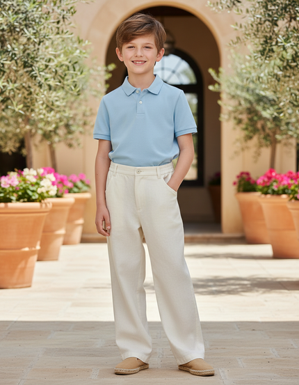 Pantalon En Lin Écru Ample Décontracté Enfant - Beige