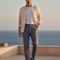 Pantalon En Lin Gris Droit Élégant Micro-Motif Homme