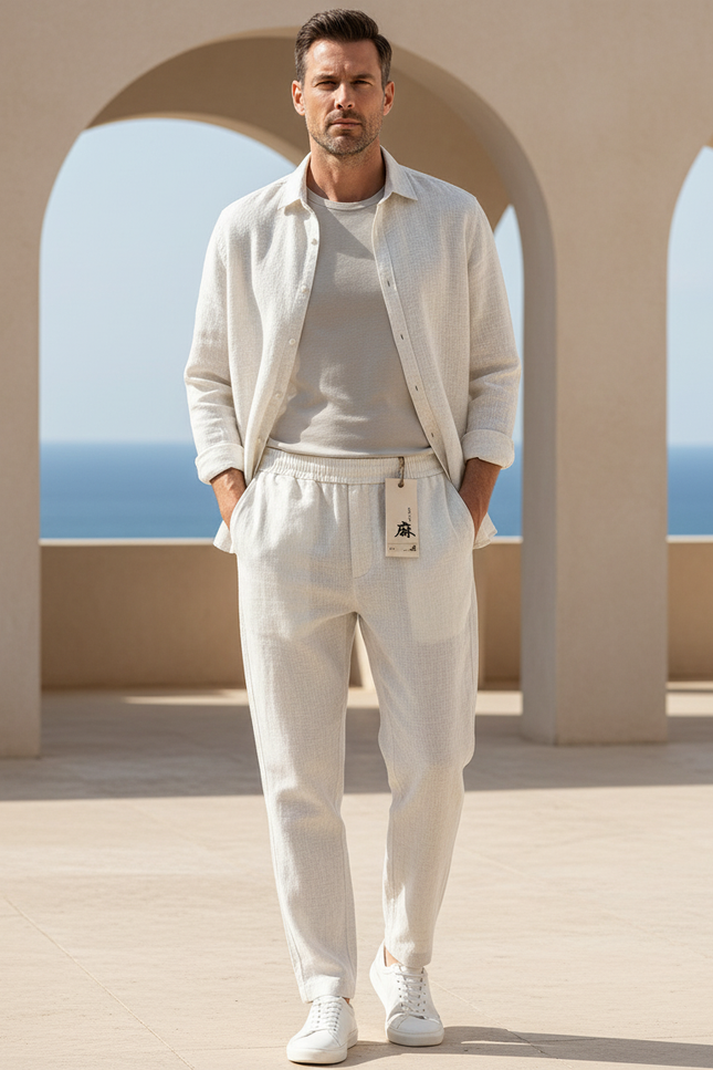 Pantalon En Lin Grande Taille Pour Homme - Blanc