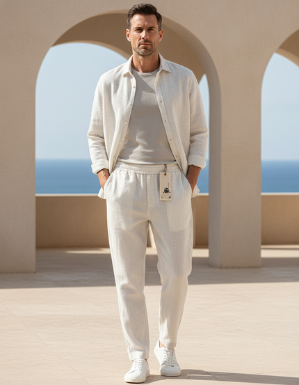 Pantalon En Lin Grande Taille Pour Homme - Blanc