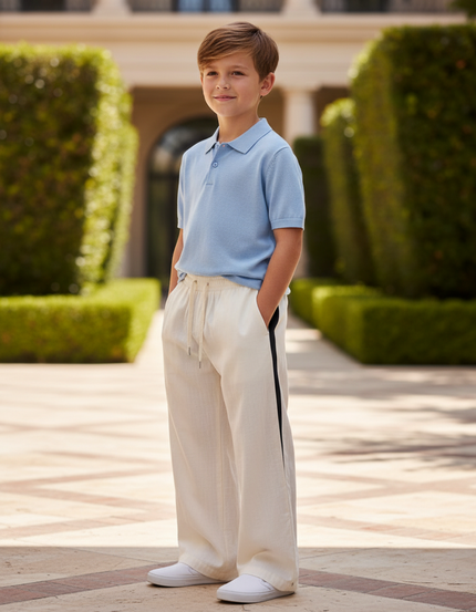 Pantalon En Lin Écru Ample Cordon Décontracté Garçon - Blanc