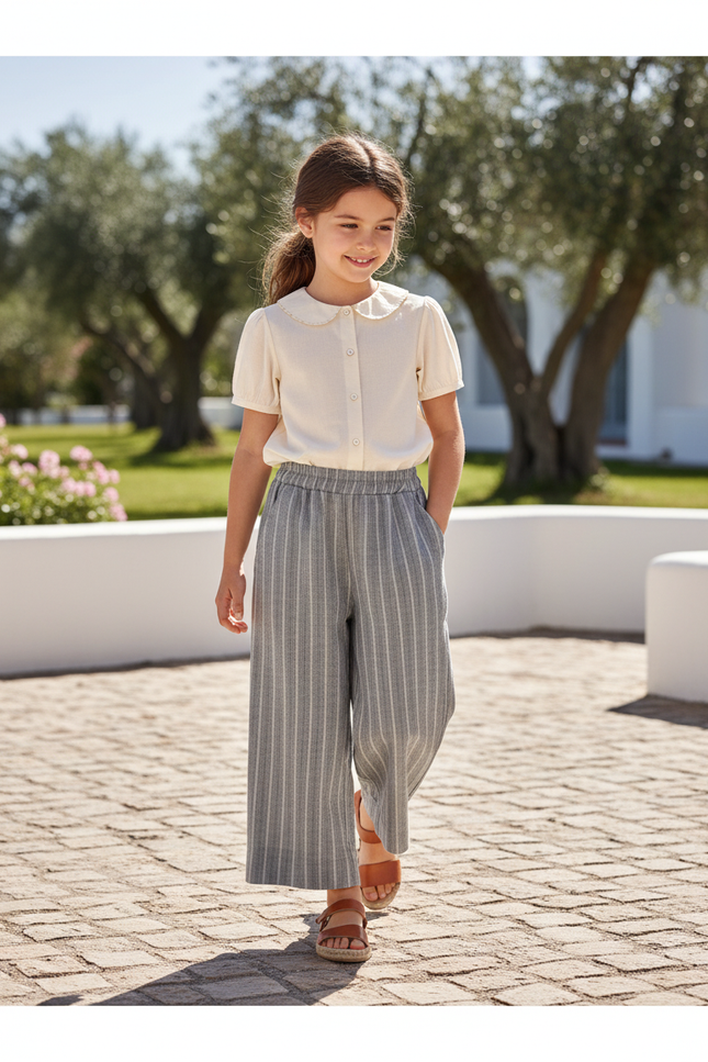Pantalon Rayé Lin - Gris