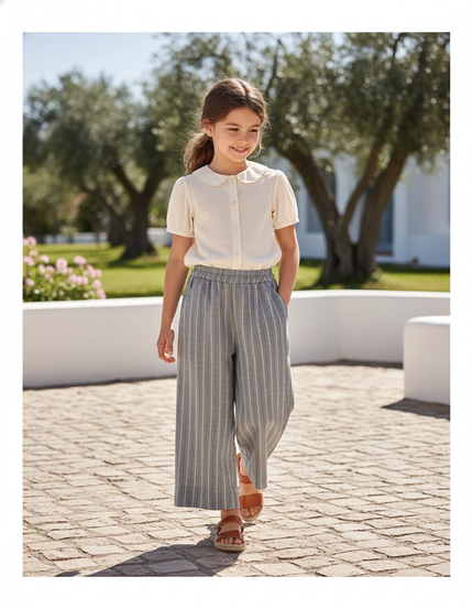 Pantalon Rayé Lin - Gris