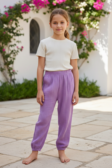 Pantalon En Lin Violet Ample Coton Enfant Harem