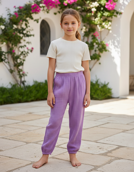 Pantalon En Lin Violet Ample Coton Enfant Harem