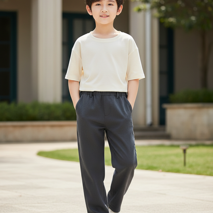 Pantalon En Lin Gris Droit Décontracté Garçon