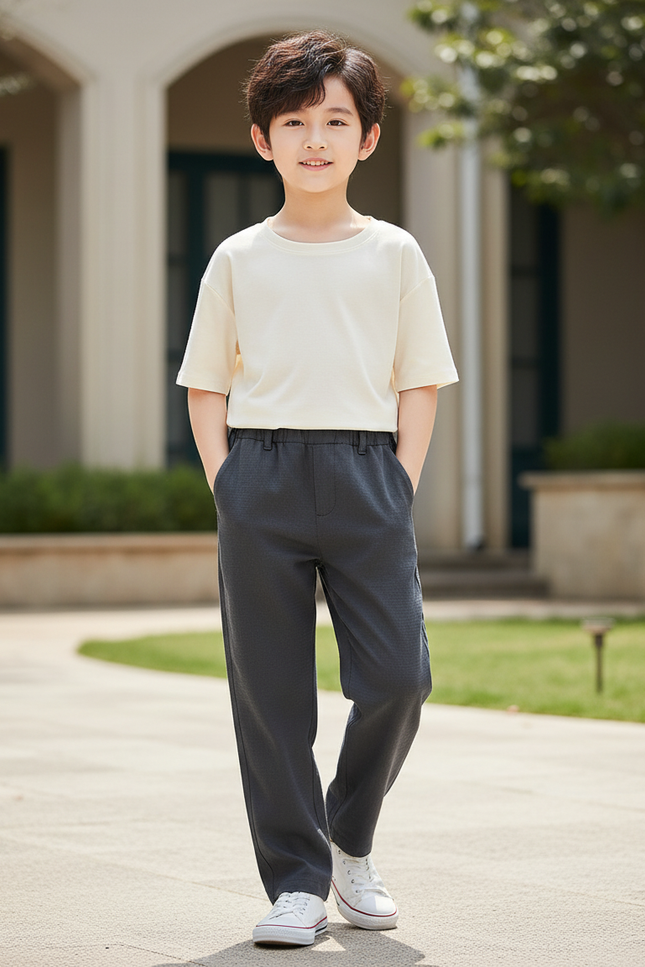 Pantalon En Lin Gris Droit Décontracté Garçon