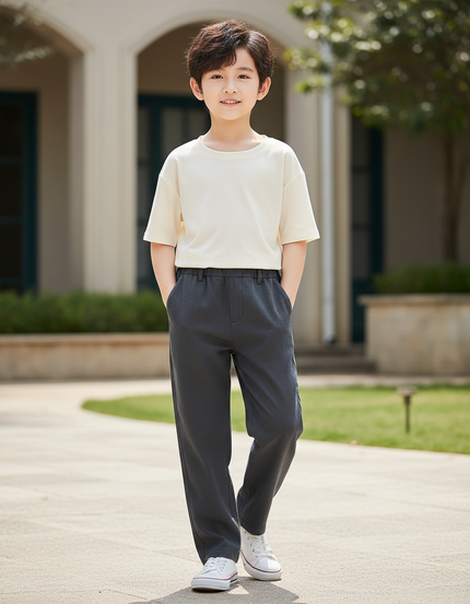 Pantalon En Lin Gris Droit Décontracté Garçon