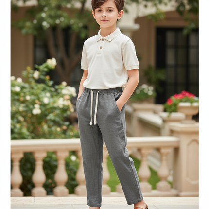 Pantalon En Lin Gris Décontracté Enfant Léger