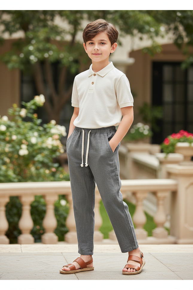 Pantalon En Lin Gris Décontracté Enfant Léger
