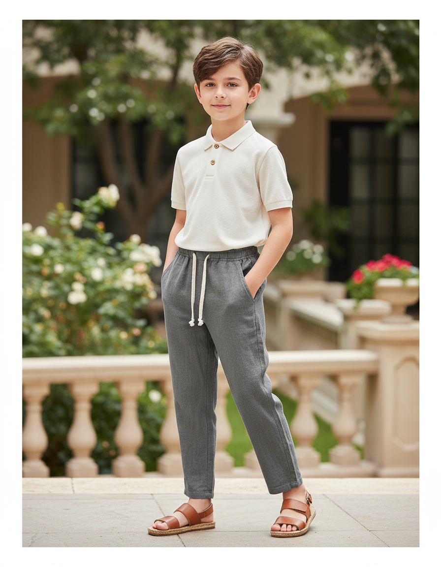 Pantalon En Lin Gris Décontracté Enfant Léger