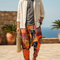Pantalon En Lin Harem Imprimé Ethnique Fluide Bohème Homme - Multicolore