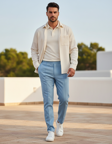 Pantalon En Lin Bleu Ciel Droit Élégant Homme