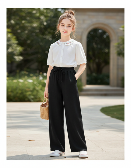 Pantalon En Lin Noir Ample Droit Confortable