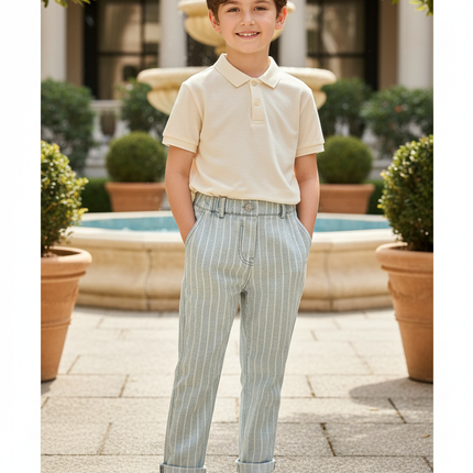 Pantalon En Lin Rayé Bleu Ciel Décontracté Enfant