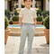 Pantalon En Lin Rayé Bleu Ciel Décontracté Enfant
