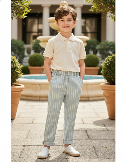 Pantalon En Lin Rayé Bleu Ciel Décontracté Enfant
