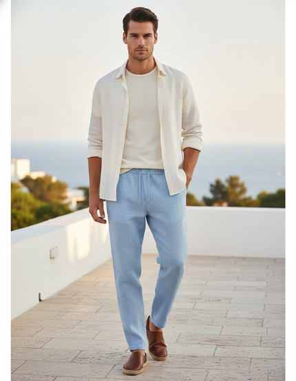 Pantalon Lin Bleu Ciel Homme