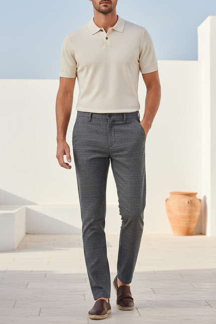 Pantalon En Lin Gris Slim Décontracté Élégant - Maille