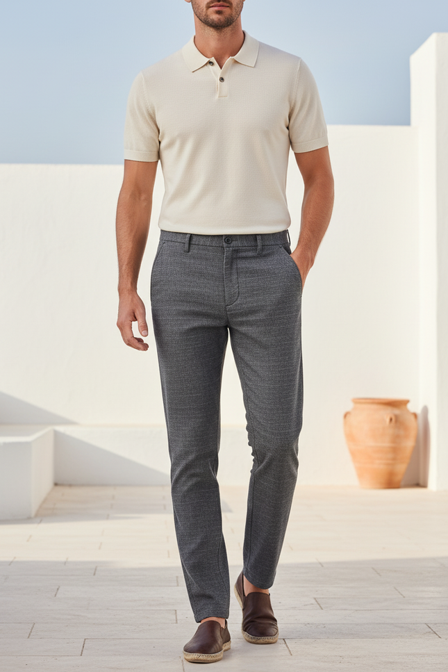 Pantalon En Lin Gris Slim Décontracté Élégant - Maille
