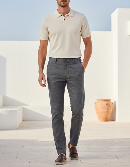 Pantalon En Lin Gris Slim Décontracté Élégant - Maille