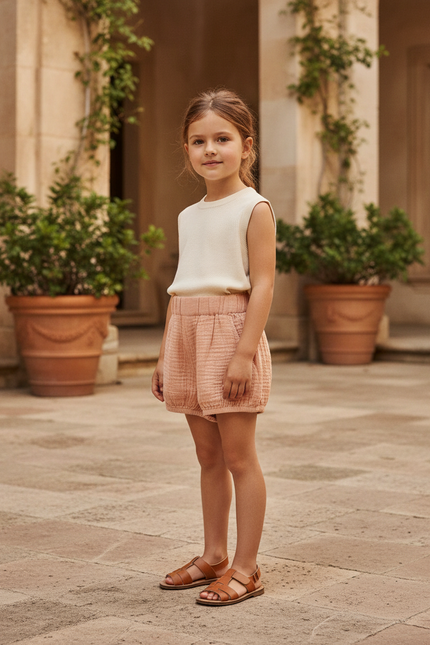 Pantalon En Lin Enfant Rose Ample Décontracté Mignon