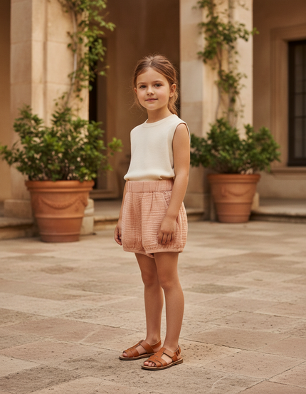 Pantalon En Lin Enfant Rose Ample Décontracté Mignon