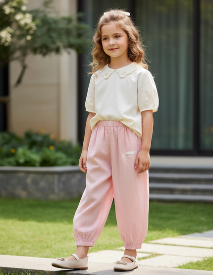 Pantalon En Lin Rose Ample Confortable Enfant