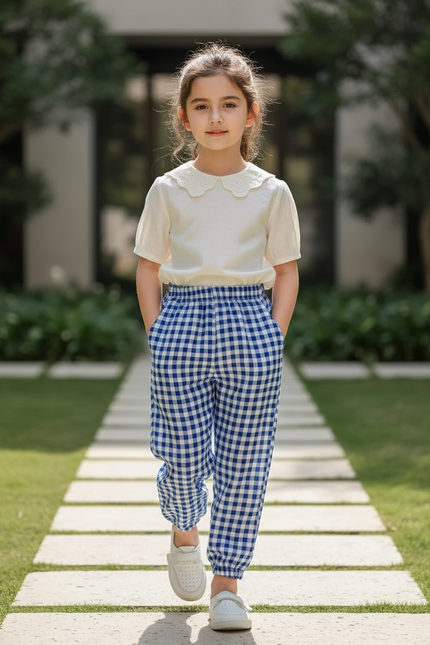 Pantalon En Lin Bleu Et Blanc